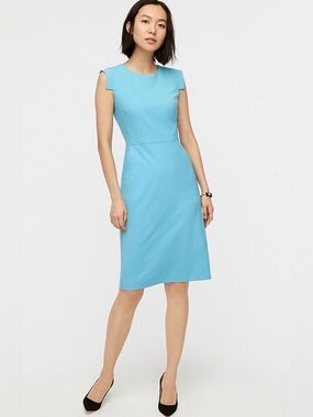 J. Crew Sleeveless Italian stretch wool Sheath Dress in Blue, pockets, size 14